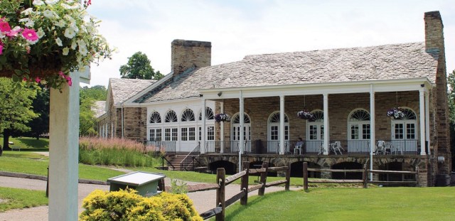 Entrance of clubhouse with columns 